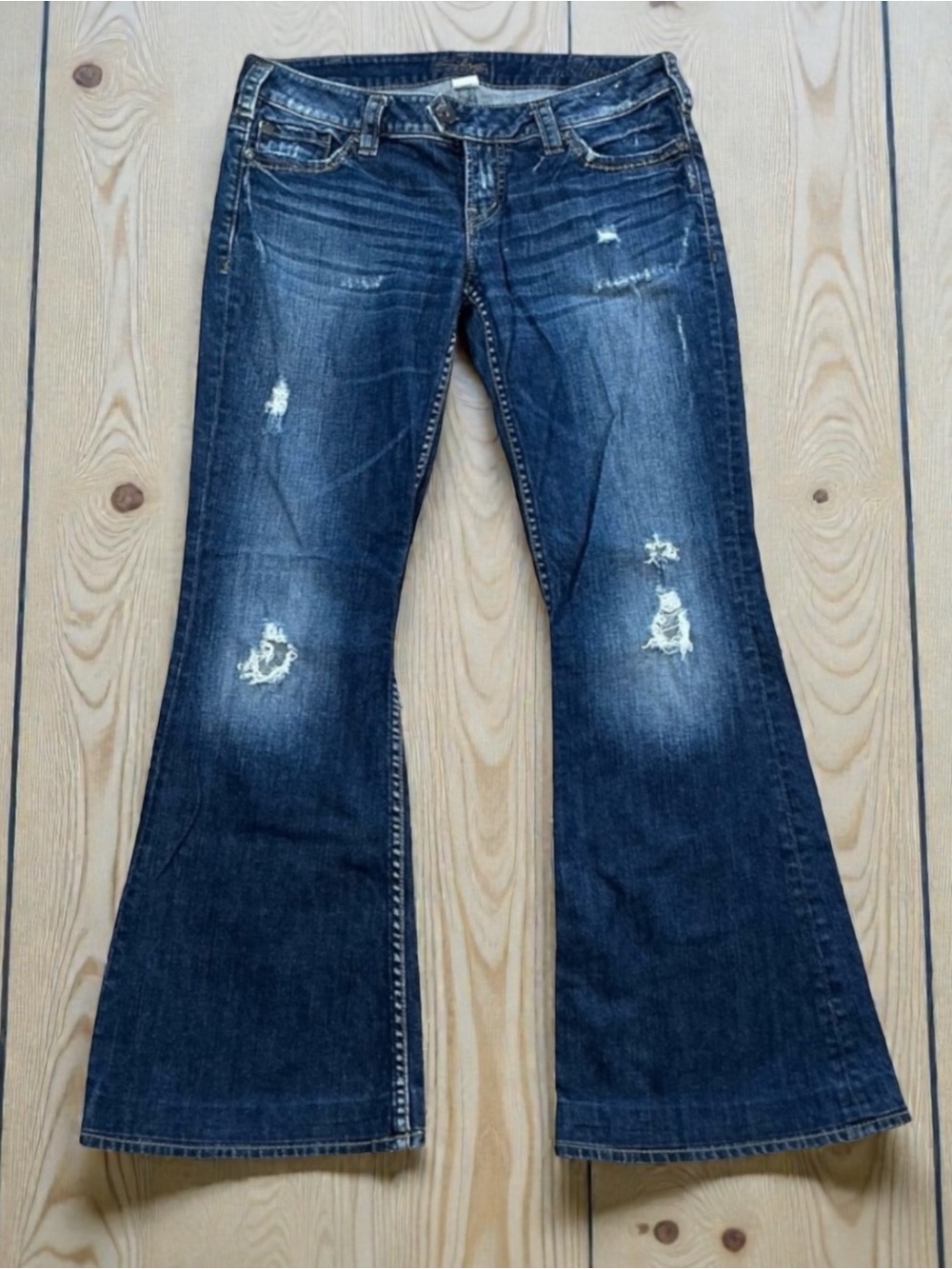 Silver Tuesday 22” Jeans Indigo Flared Distressed Jeans